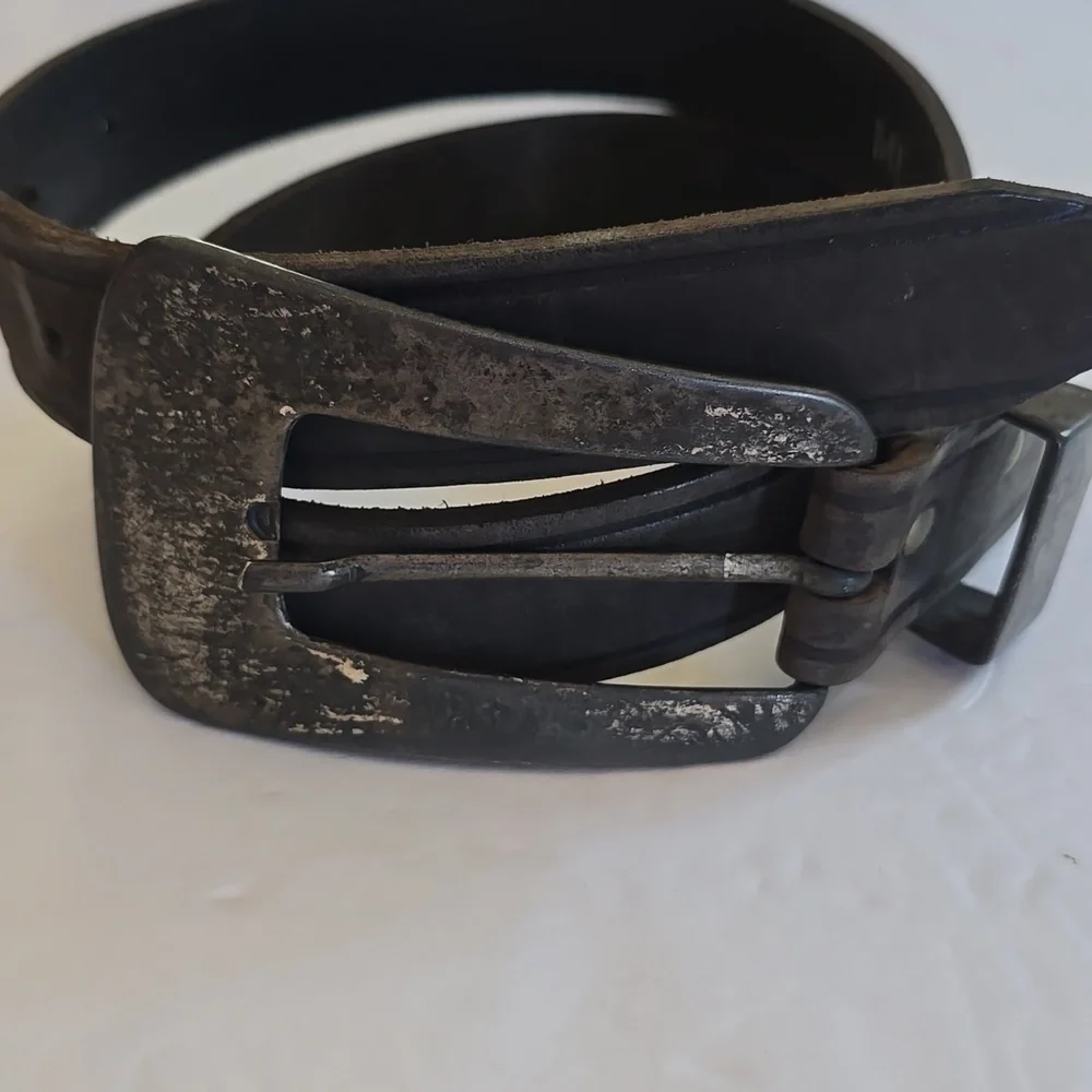 Ed Barry Mens Vintage Grayish Black Leather Belt with Silver tin buckle Sz.M/L